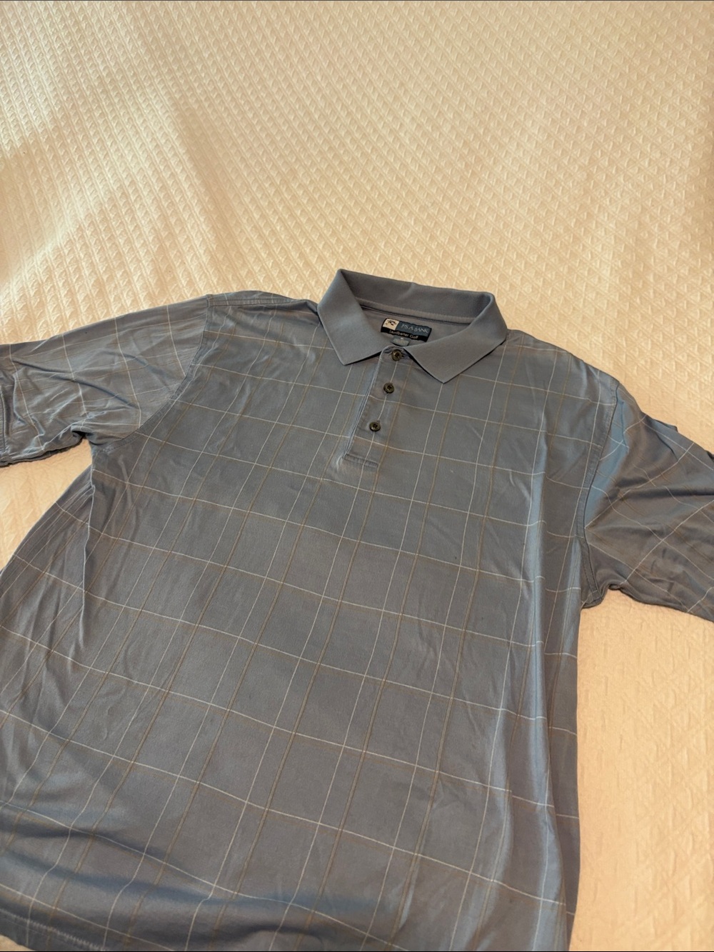 Men's Gray Windowpane Polo Shirt - Performance Comfort